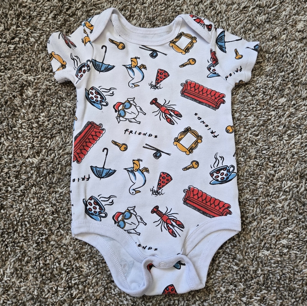 FRIENDS White Baby Bodysuit with Multicolor Icon Print